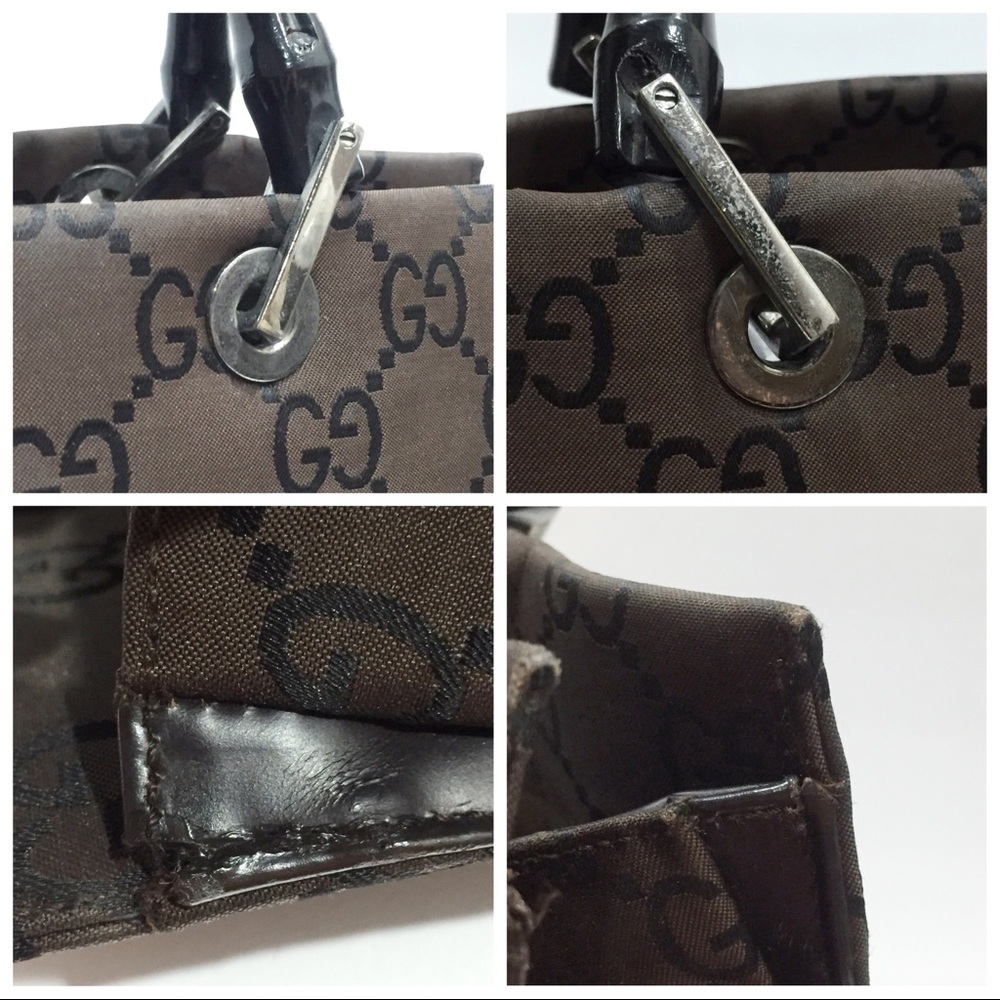 ❤️SOLD❤️Gucci brown and black monogram nylon bamboo handle vintage tote bag - Picture 6 of 14